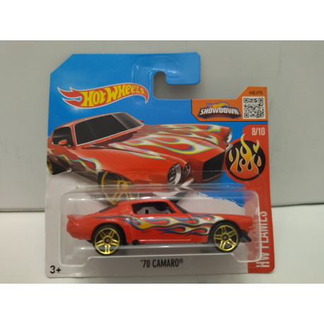 CHEVROLET CAMARO 1970 FLAMES 1:64 HOT WHEELS CARTON MAL ESTADO/CARD DAMAGED