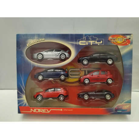 PACK CITY MINIJET 6 CARS PEUGEOT/RENAULT/CITROEN/VW apx 1:64 NOREV 3 INCHES (7,5cm)