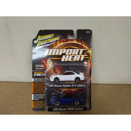 NISSAN SKYLINE 1999 GT-R BNR34 & 240 SX 1992 IMPORT HEAT 1:64 JOHNNY LIGHTNING