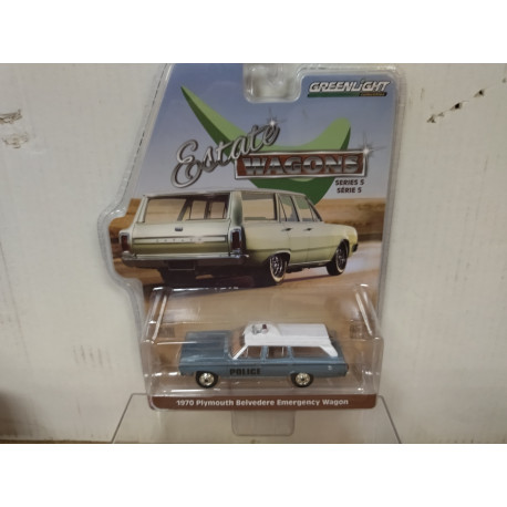 PLYMOUTH BELVEDERE 1970 POLICE EMERGENCY WAGON 1:64 GREENLIGHT