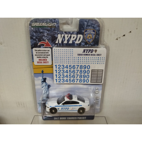 DODGE CHARGER 2017 PURSUIT USA POLICE NEW YORK + DECALS 1:64 GREENLIGHT