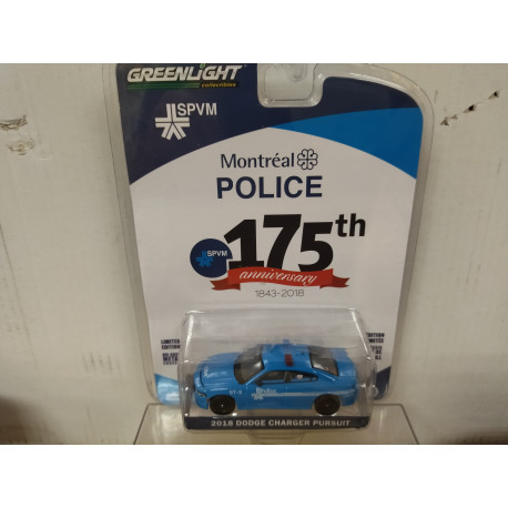 DODGE CHARGER 2018 PURSUIT POLICE CANADA MONTREAL 75TH ANNIV. 1:64 GREENLIGHT