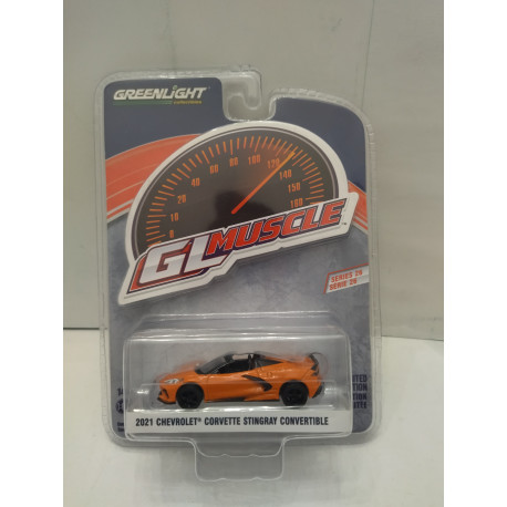 CHEVROLET CORVETTE C8 2021 STINGRAY CONVERTIBLE ORANGE GL MUSCLE 1:64 GREENLIGHT