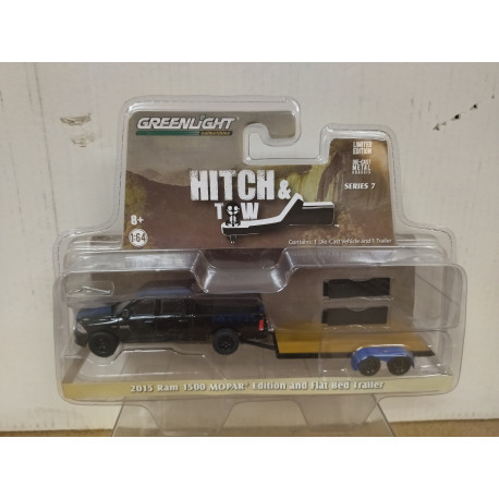 RAM 1500 2015 MOPAR EDITION + FLAT BED TRAILER HITCH & TOW 1:64 GREENLIGHT