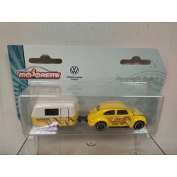 VOLKSWAGEN BEETLE + CARAVANA/ROULOTTE YELLOW 1:59/ apx 1:64 MAJORETTE