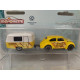 VOLKSWAGEN BEETLE + CARAVANA/ROULOTTE YELLOW 1:59/ apx 1:64 MAJORETTE