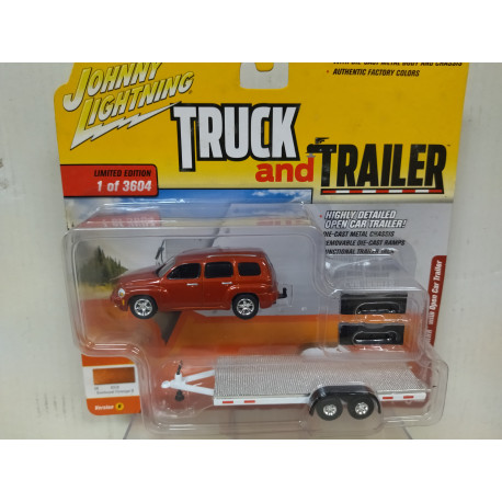 CHEVROLET HHR 2006 RED & OPEN CAR TRAILER 1:64 JOHNNY LIGHTNING