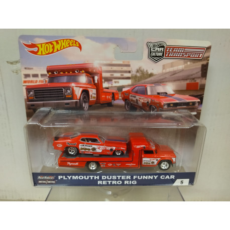 PLYMOUTH DUSTER FUNNY CAR + RETRO RIG TEAM TRANSPORT n5 1:64 HOT WHEELS PREMIUM