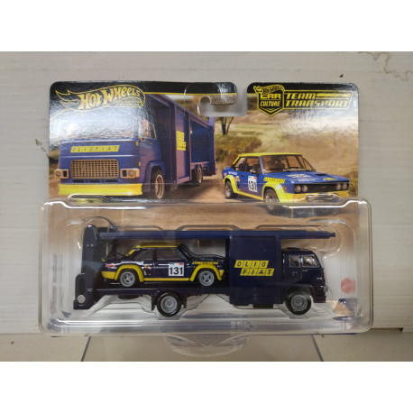 FIAT 131 ABARTH + SECOND STORY LORRY TEAM TRANSPORT n62 1:64 HOT WHEELS PREMIUM