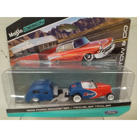 FORD ROADSTER 1932 + TRAVELER TRAILER DESIGN TOWN & GO 1:64 MAISTO