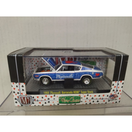 PLYMOUTH BARRACUDA 1968 HEMI SUPER STOCK BLUE WILD-CARDS 1:64 M2 MACHINES