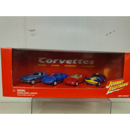 4-CAR BOX SET CHEVROLET CORVETTE 1965,1970,1998,1963 SPORT 1:64 JOHNNY LIGHTNING