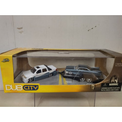 CADILLAC ESCALADE EXT 2002 + COUPE DE VILLE 1959 + TRAILER DUB CITY 1:64 JADA