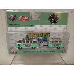 VOLKSWAGEN T1 1959 MICROBUS DELUXE USA MODEL + TRAILER MAUI 1:64 M2 MACHINES