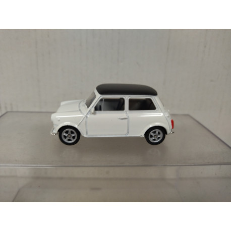 MINI COOPER WHITE/BLACK 1:60/apx 1:64 WELLY BOX BLUE