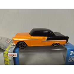 CHEVROLET BEL AIR 1955 ORANGE BLACK 1:64 MAISTO FRESH METAL BOX