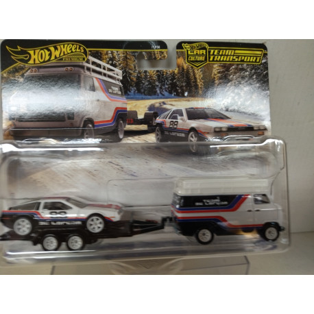 DMC DELOREAN + RALLY HAULER TEAM TRANSPORT 78 1:64 HOT WHEELS PREMIUM