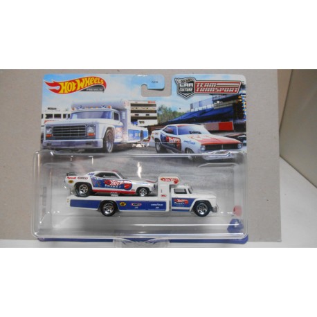 PLYMOUTH CUDA 1972 + RETRO RIG TEAM TRANSPORT 46 1:64 HOT WHEELS